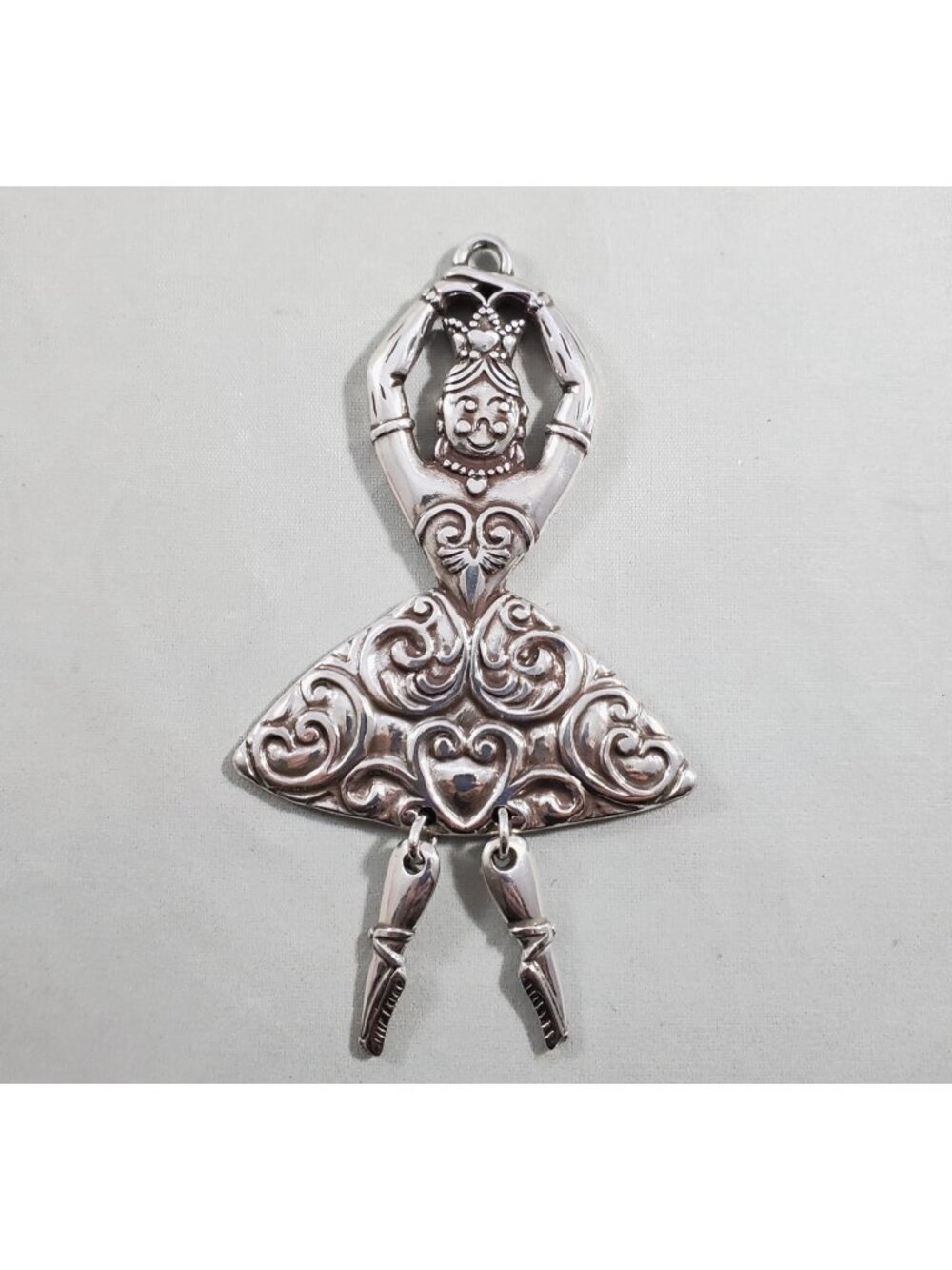 Vintage 1999 Brighton Silver Tone Dancing Ballerina Season Greetings Christmas